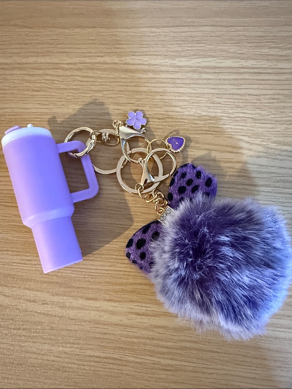 Lavender Tumbler with Gold Flower Purse Backpack Charm